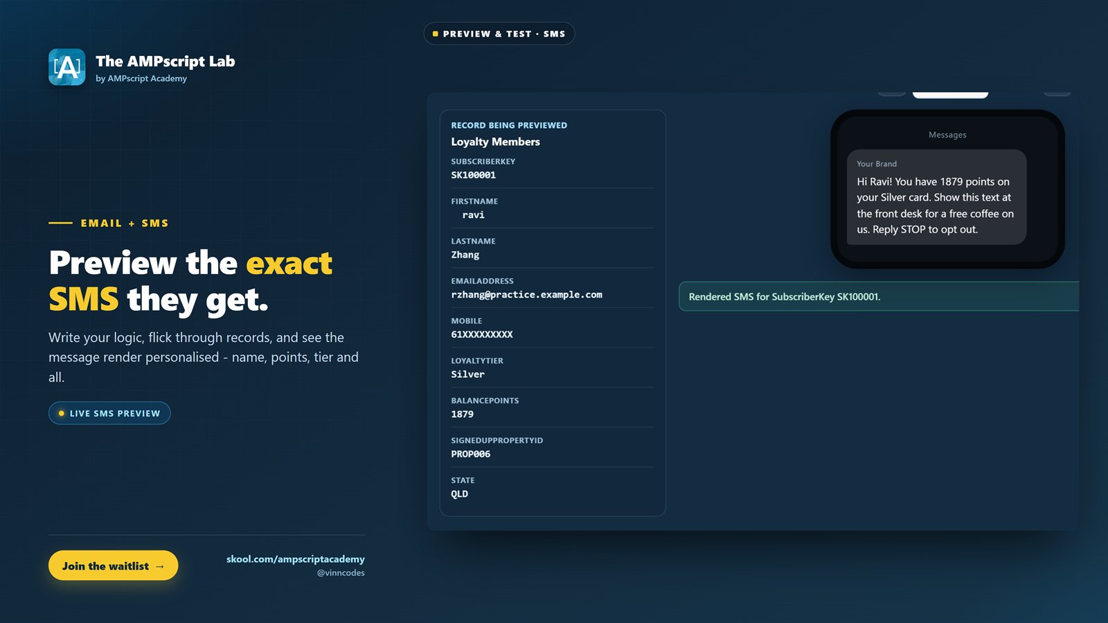 Email and SMS - preview the exact SMS they get